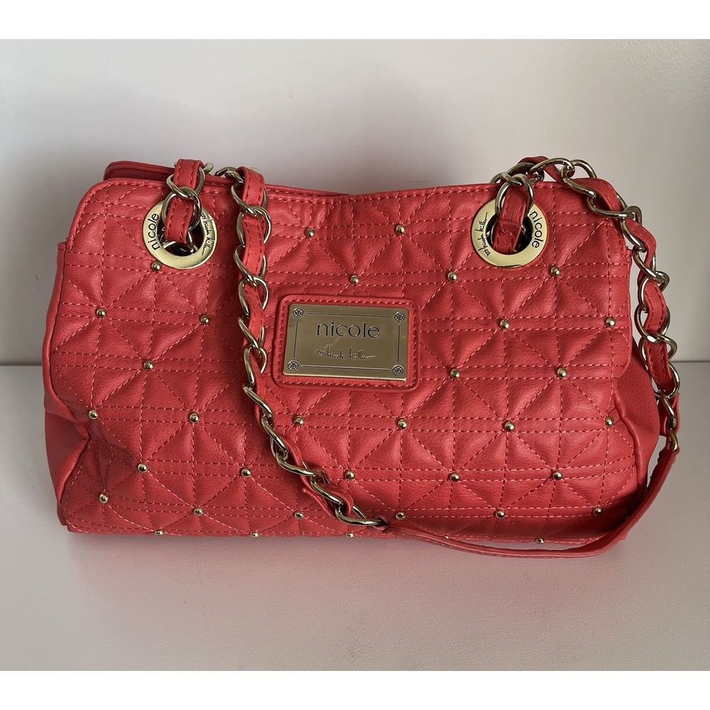 Nicole‎ by Nicole Miller Quilted Shoulder Bag with Chain Strap Coral Studded
